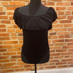 Black Off the Shoulder Ruffle Bodysuit